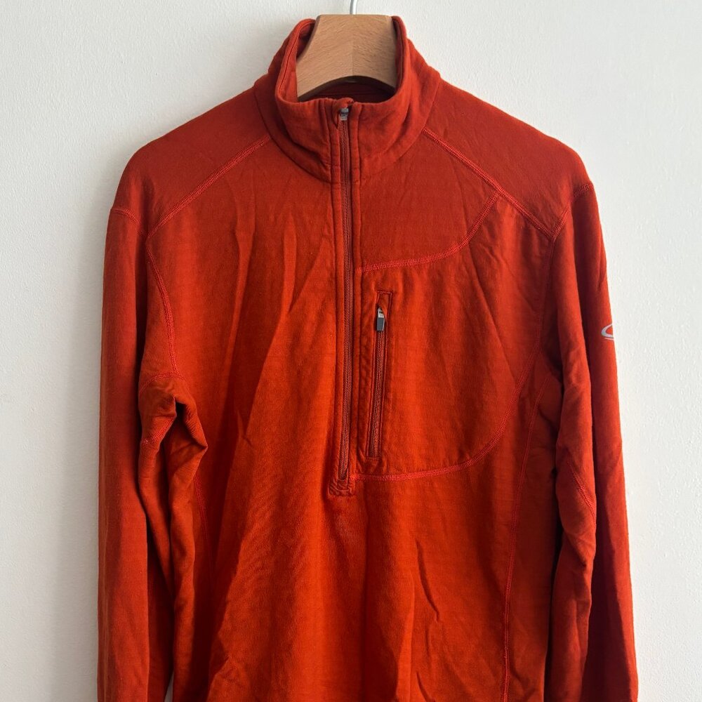 Icebreaker GT Orange Red Half Zip Merino Wool Base Layer/ Sweater -Small